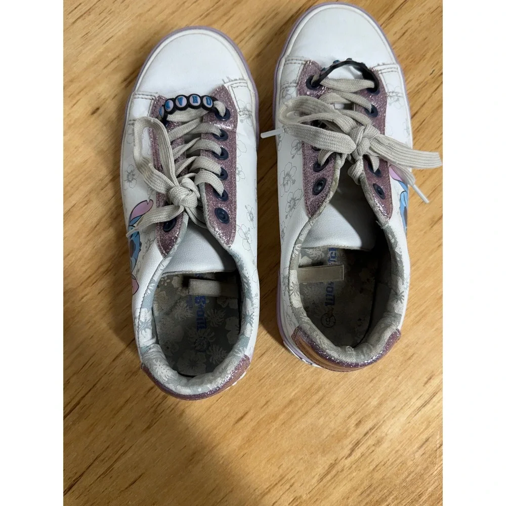 Disney Lilo & Stitch Ground Up Girls Sneakers White Purple‎ Glitter Ohana Size 6